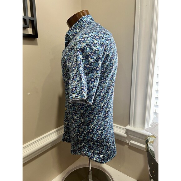 Visconti Black Shirt Mens Medium Blue Geometric Short Sleeve Button Up Party - Picture 4 of 13